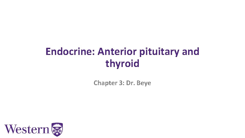 Endocrine: Anterior pituitary and thyroid Chapter 3: Dr. Beye 