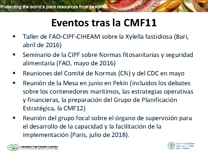 Eventos tras la CMF 11 § § § Taller de FAO-CIPF-CIHEAM sobre la Xylella