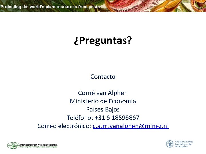 ¿Preguntas? Contacto Corné van Alphen Ministerio de Economía Países Bajos Teléfono: +31 6 18596867