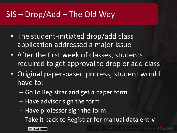 SIS – Drop/Add – The Old Way • The student-initiated drop/add class application addressed