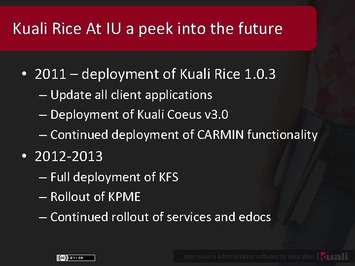 Kuali Rice At IU a peek into the future • 2011 – deployment of