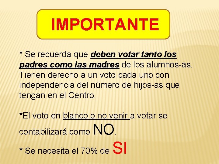 IMPORTANTE * Se recuerda que deben votar tanto los padres como las madres de