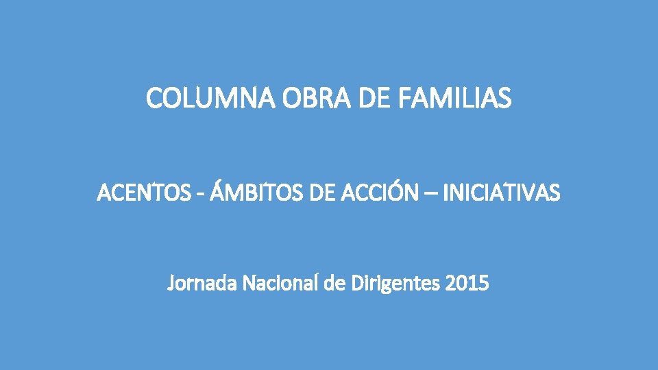 COLUMNA OBRA DE FAMILIAS ACENTOS - ÁMBITOS DE ACCIÓN – INICIATIVAS Jornada Nacional de