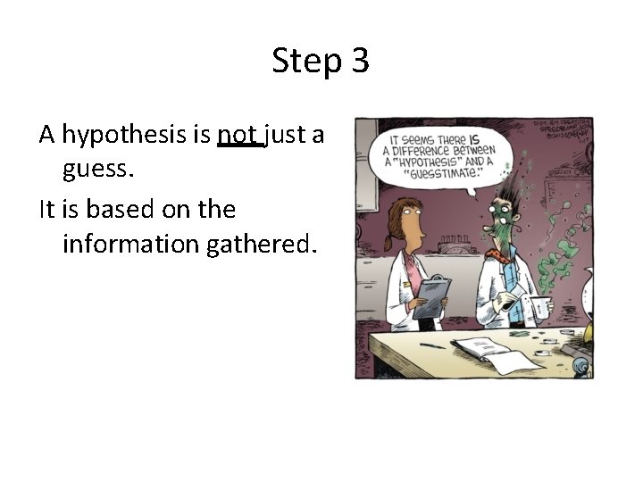 Step 3 A hypothesis is not just a guess. It is based on the