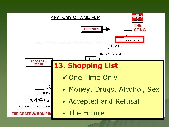 13. Shopping List ü One Time Only ü Money, Drugs, Alcohol, Sex ü Accepted