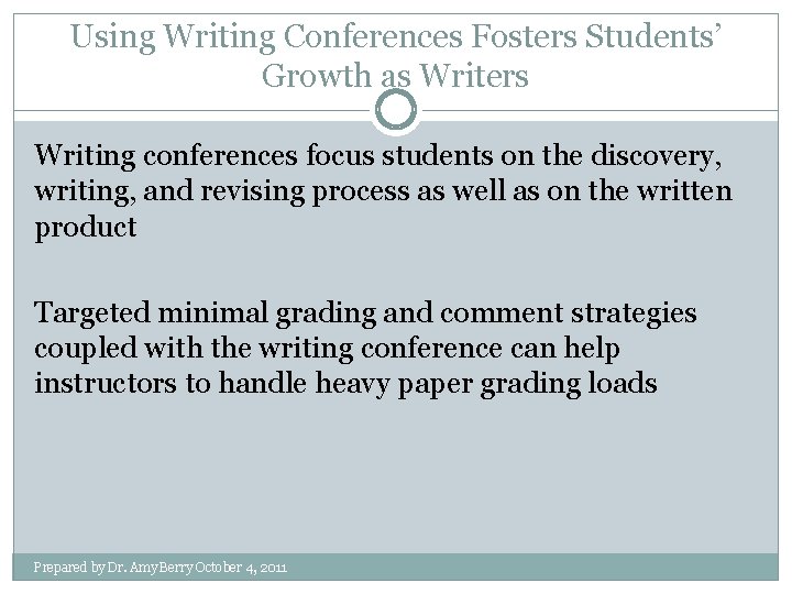 Using Writing Conferences Fosters Students’ Growth as Writers Writing conferences focus students on the