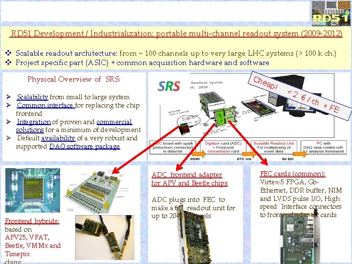 RD 51 Development / Industrialization: portable multi-channel readout system (2009 -2012) v Scalable readout