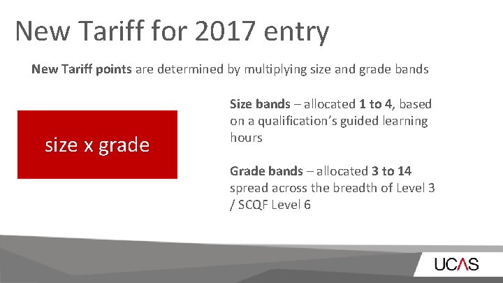 New Tariff for 2017 entry New Tariff points are determined by multiplying size and