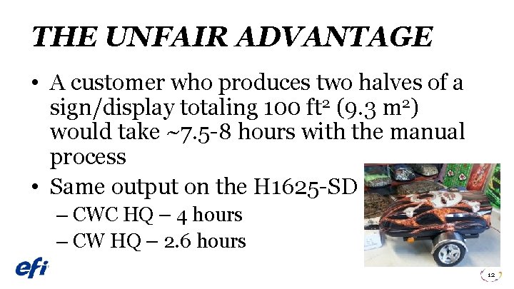 THE UNFAIR ADVANTAGE • A customer who produces two halves of a sign/display totaling