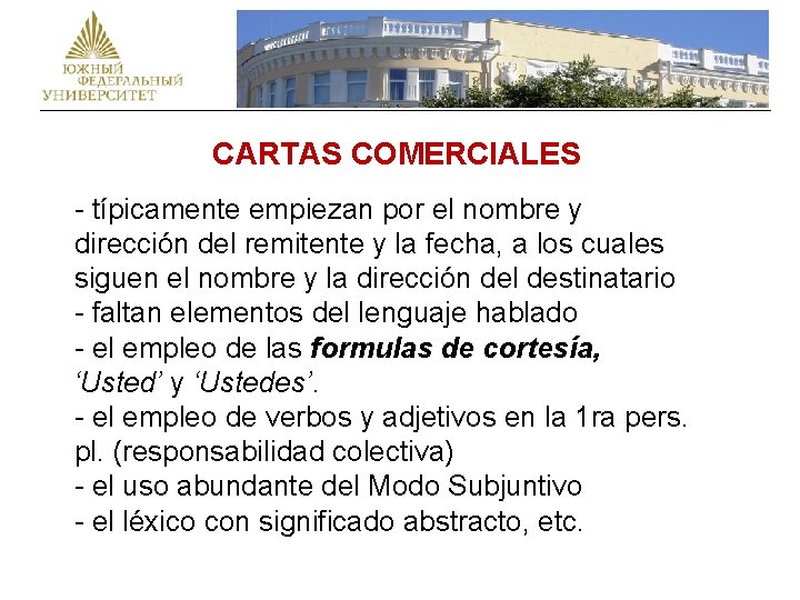 CHIVA / CABRA CARTAS COMERCIALES - típicamente empiezan por el nombre y dirección del