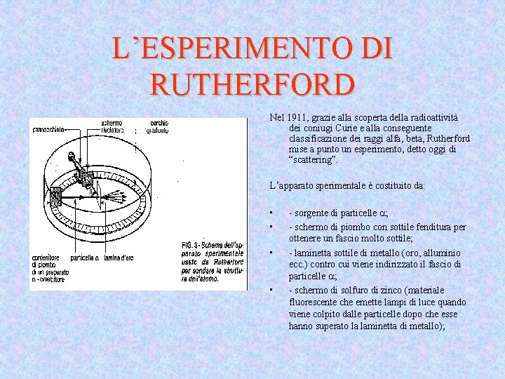 L’ESPERIMENTO DI RUTHERFORD Nel 1911, grazie alla scoperta della radioattività dei coniugi Curie e