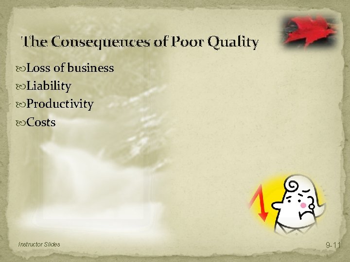 The Consequences of Poor Quality Loss of business Liability Productivity Costs Instructor Slides 9