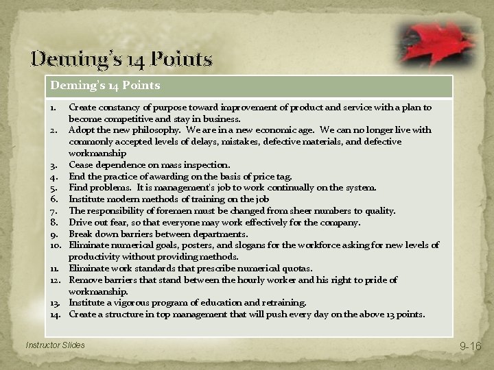 Deming’s 14 Points 1. 2. 3. 4. 5. 6. 7. 8. 9. 10. 11.