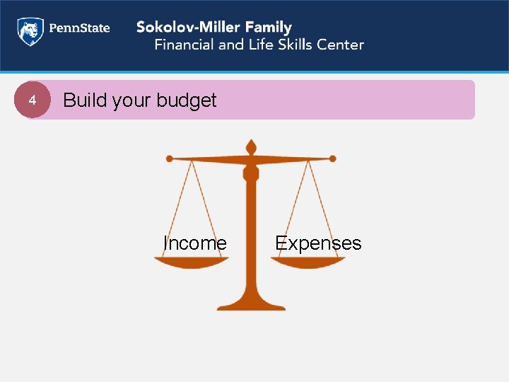 4 Build your budget Income Expenses 