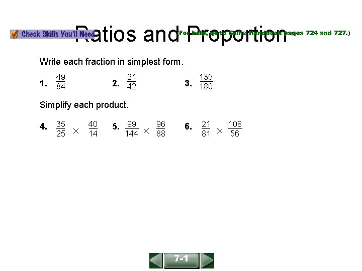 ALGEBRA 1 LESSON 4 -1 Ratios and Proportion (For help, go to Skills Handbook