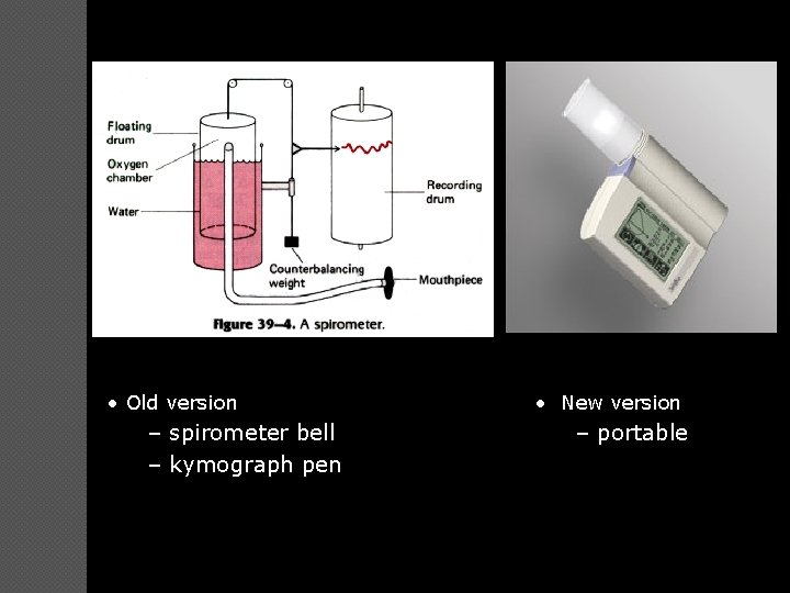  • Old version – spirometer bell – kymograph pen • New version –