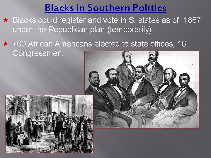 Blacks in Southern Politics « Blacks could register and vote in S. states as