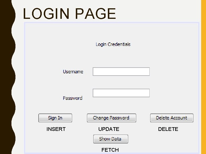 LOGIN PAGE INSERT UPDATE FETCH DELETE 