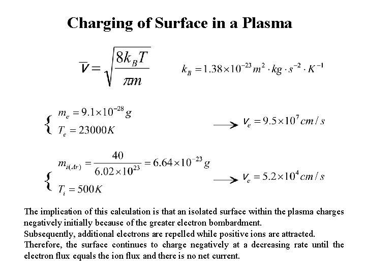 Charging of Surface in a Plasma The implication of this calculation is that an