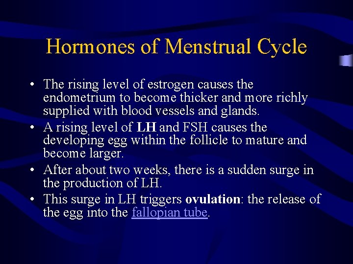 Hormones of Menstrual Cycle • The rising level of estrogen causes the endometrium to Hormones of Menstrual Cycle • The rising level of estrogen causes the endometrium to