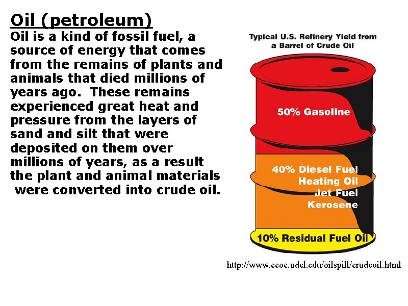 Oil (petroleum) Oil is a kind of fossil fuel, a source of energy that