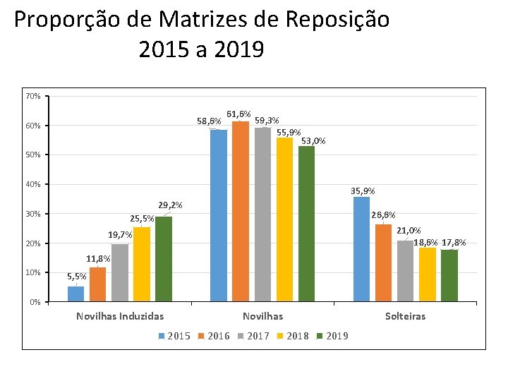 Proporção de Matrizes de Reposição 2015 a 2019 70% 58, 6% 60% 61, 6%