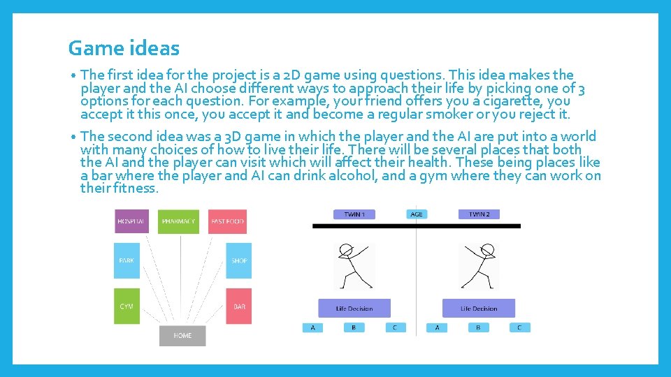 Game ideas The first idea for the project is a 2 D game using