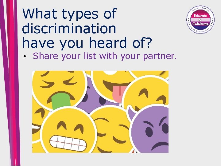 What types of discrimination have you heard of? • Share your list with your