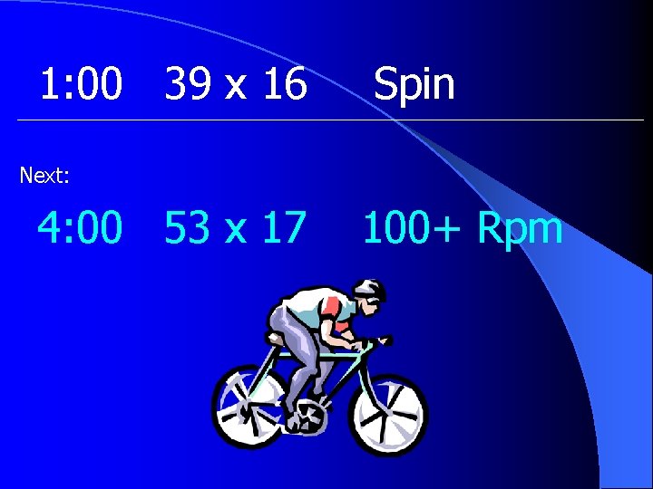 1: 00 39 x 16 Spin Next: 4: 00 53 x 17 100+ Rpm