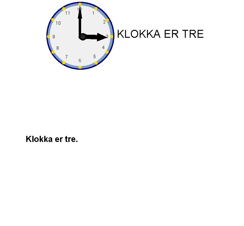 11 12 1 2 10 3 9 4 8 7 Klokka er tre. 6