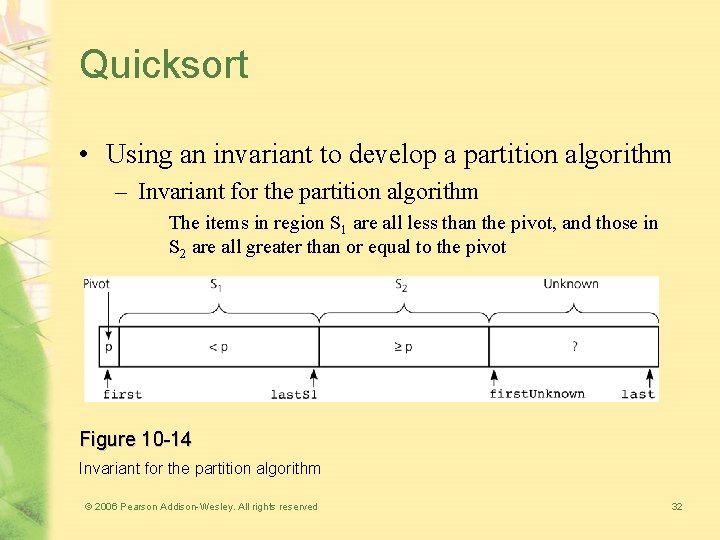 Quicksort • Using an invariant to develop a partition algorithm – Invariant for the