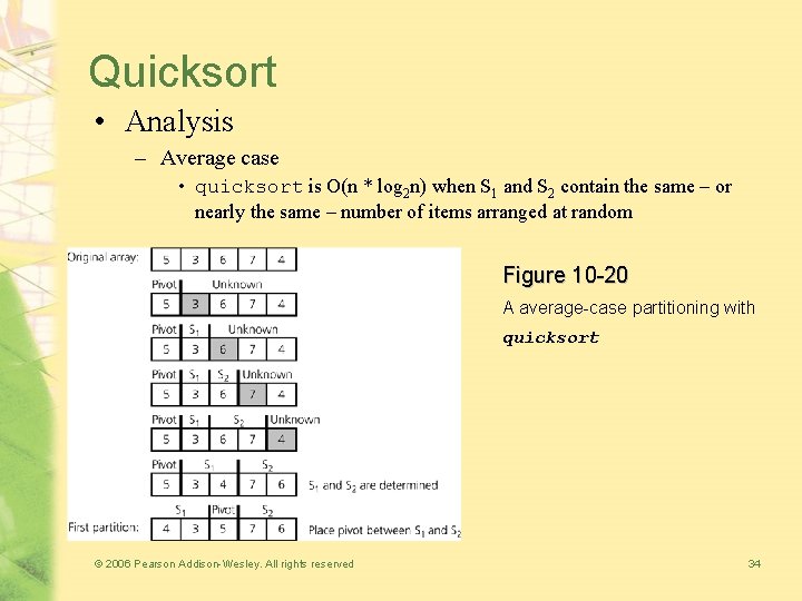 Quicksort • Analysis – Average case • quicksort is O(n * log 2 n)
