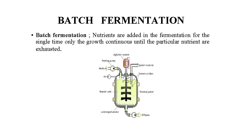 BATCH FERMENTATION • Batch fermentation ; Nutrients are added in the fermentation for the