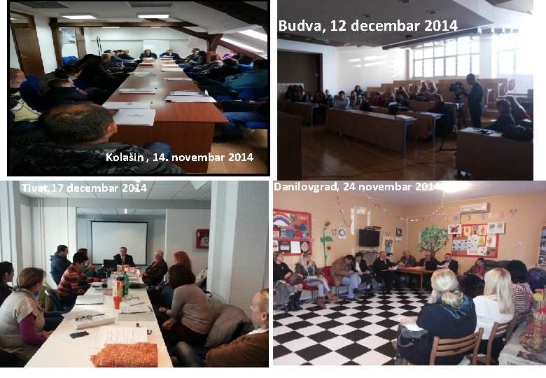 Budva, 12 decembar 2014 Kolašin , 14. novembar 2014 Tivat, 17 decembar 2014 Danilovgrad,