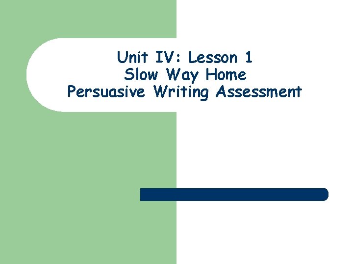 Unit IV: Lesson 1 Slow Way Home Persuasive Writing Assessment 