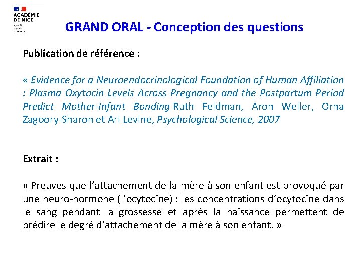 GRAND ORAL CONCEPTION DES QUESTIONS GRAND ORAL Conception