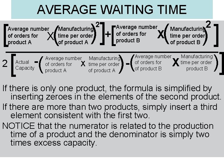 AVERAGE WAITING TIME [ Average number of orders for product A 2 ( X