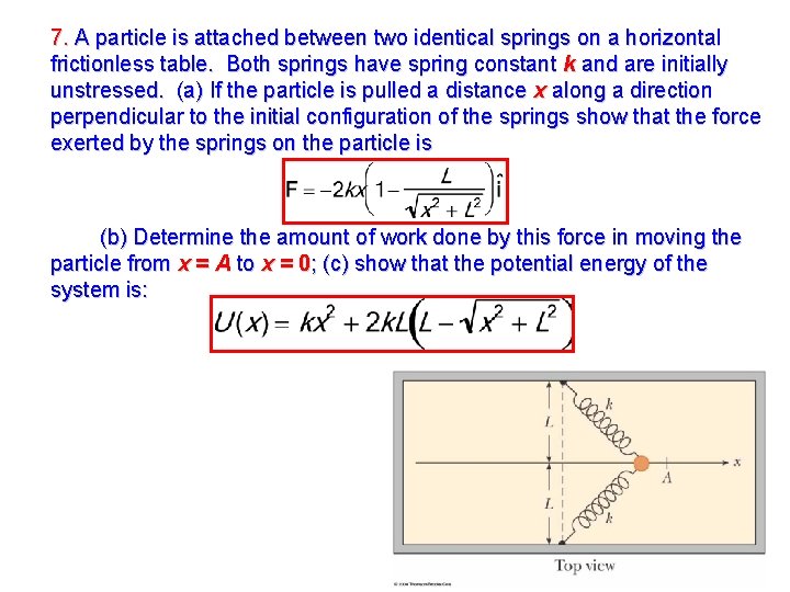 7. A particle is attached between two identical springs on a horizontal frictionless table. 7. A particle is attached between two identical springs on a horizontal frictionless table.