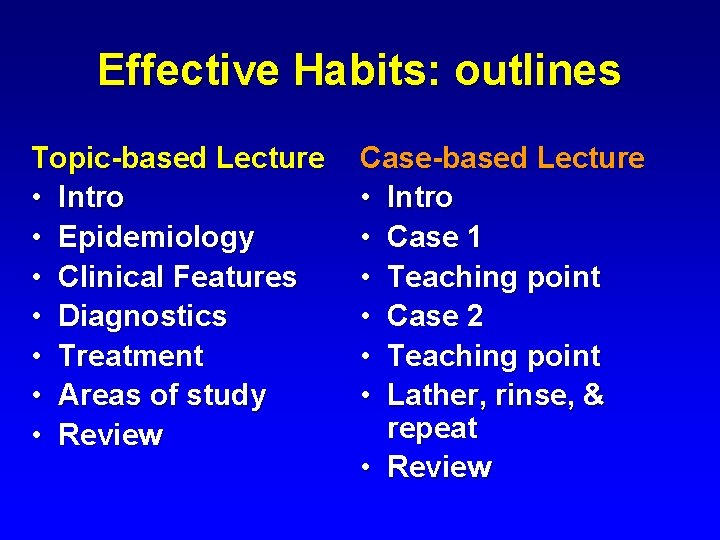 Effective Habits: outlines Topic-based Lecture • Intro • Epidemiology • Clinical Features • Diagnostics