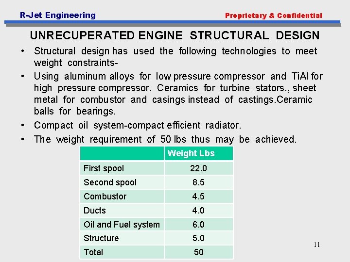 R-Jet Engineering Proprietary & Confidential UNRECUPERATED ENGINE STRUCTURAL DESIGN • Structural design has used