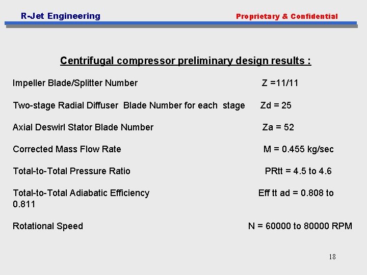 R-Jet Engineering Proprietary & Confidential Centrifugal compressor preliminary design results : Impeller Blade/Splitter Number