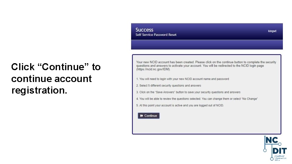 Click “Continue” to continue account registration. 