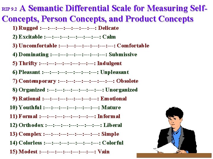 A Semantic Differential Scale for Measuring Self. Concepts, Person Concepts, and Product Concepts RIP