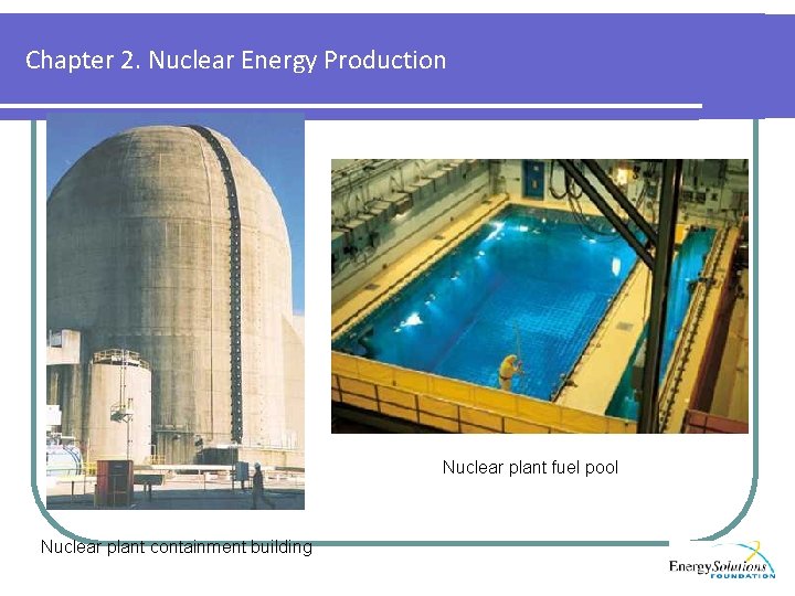 Chapter 2. Nuclear Energy Production Nuclear plant fuel pool Nuclear plant containment building Chapter 2. Nuclear Energy Production Nuclear plant fuel pool Nuclear plant containment building