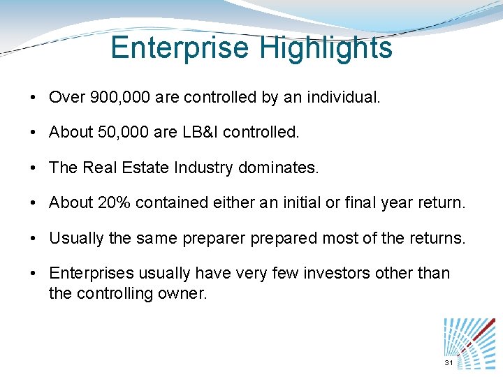 Enterprise Highlights • Over 900, 000 are controlled by an individual. • About 50,
