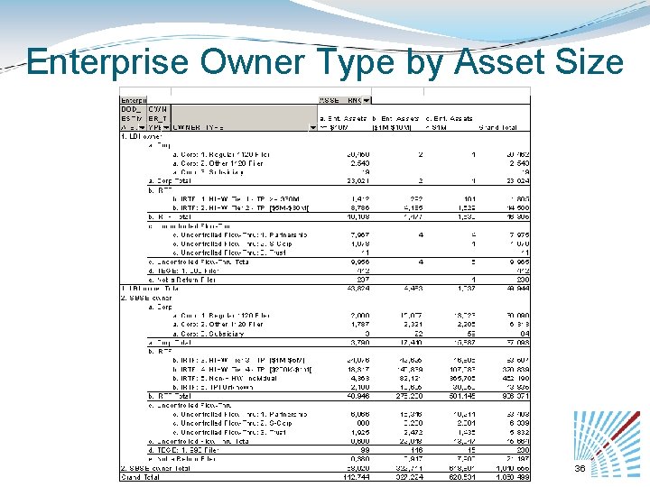 Enterprise Owner Type by Asset Size 36 