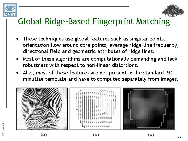 Global Ridge-Based Fingerprint Matching IIIT Hyderabad • These techniques use global features such as