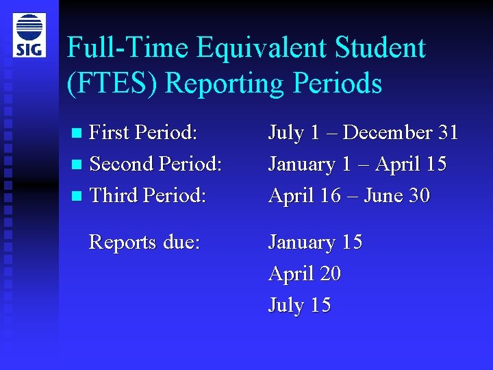 Full-Time Equivalent Student (FTES) Reporting Periods First Period: n Second Period: n Third Period: