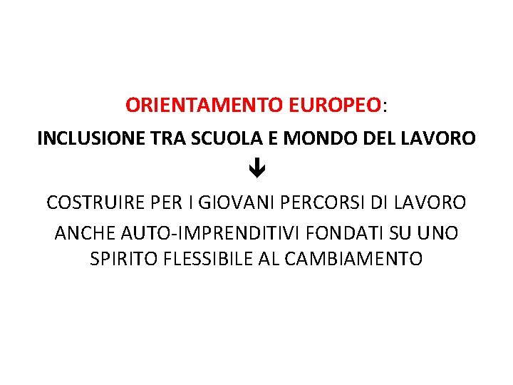 ORIENTAMENTO EUROPEO: INCLUSIONE TRA SCUOLA E MONDO DEL LAVORO COSTRUIRE PER I GIOVANI PERCORSI