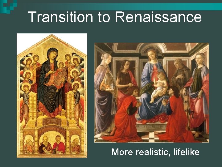 Transition to Renaissance More realistic, lifelike 
